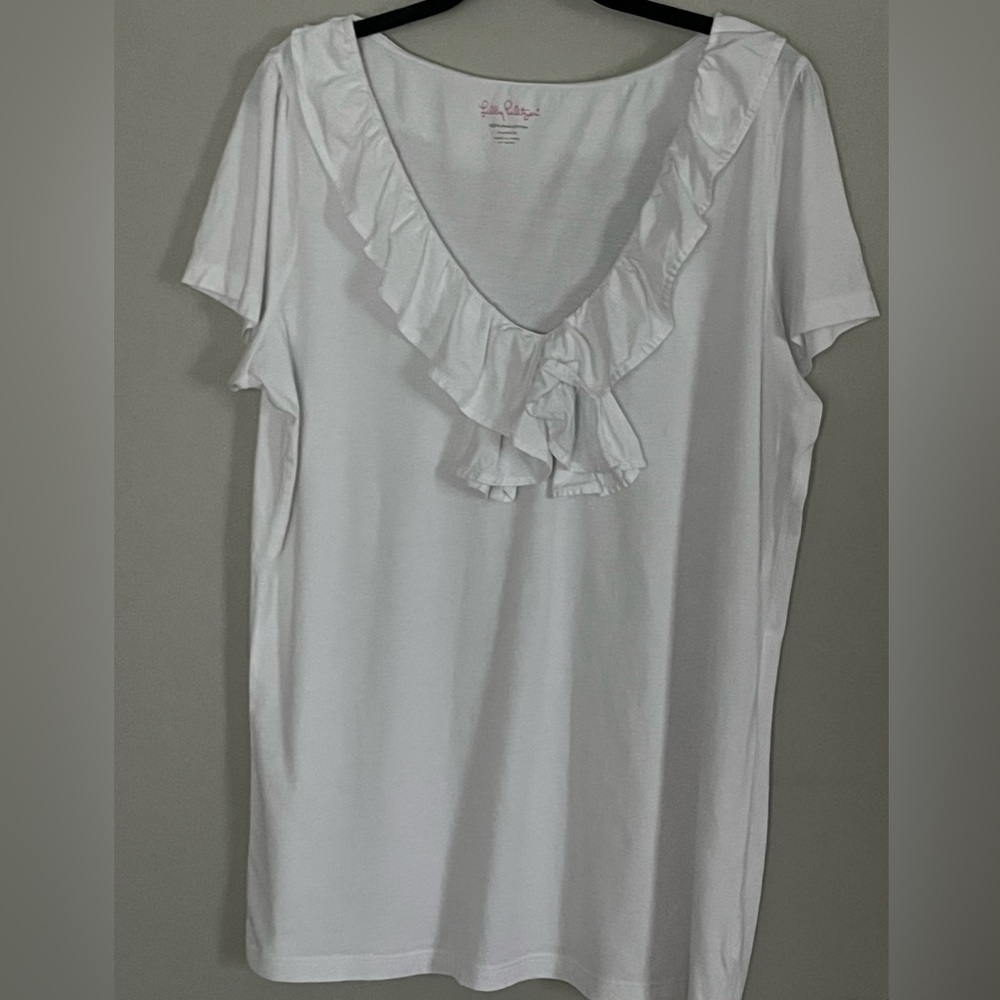 Lily Pulitzer White Ruffled V-Neck Top
